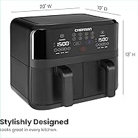 Vista 8 de Chefman TurboFry Touch Freidora de Aire Doble, Maximiza las Comidas Más Saludables con Capacidad de Doble Canasta, Controles Digitales de Un Toque