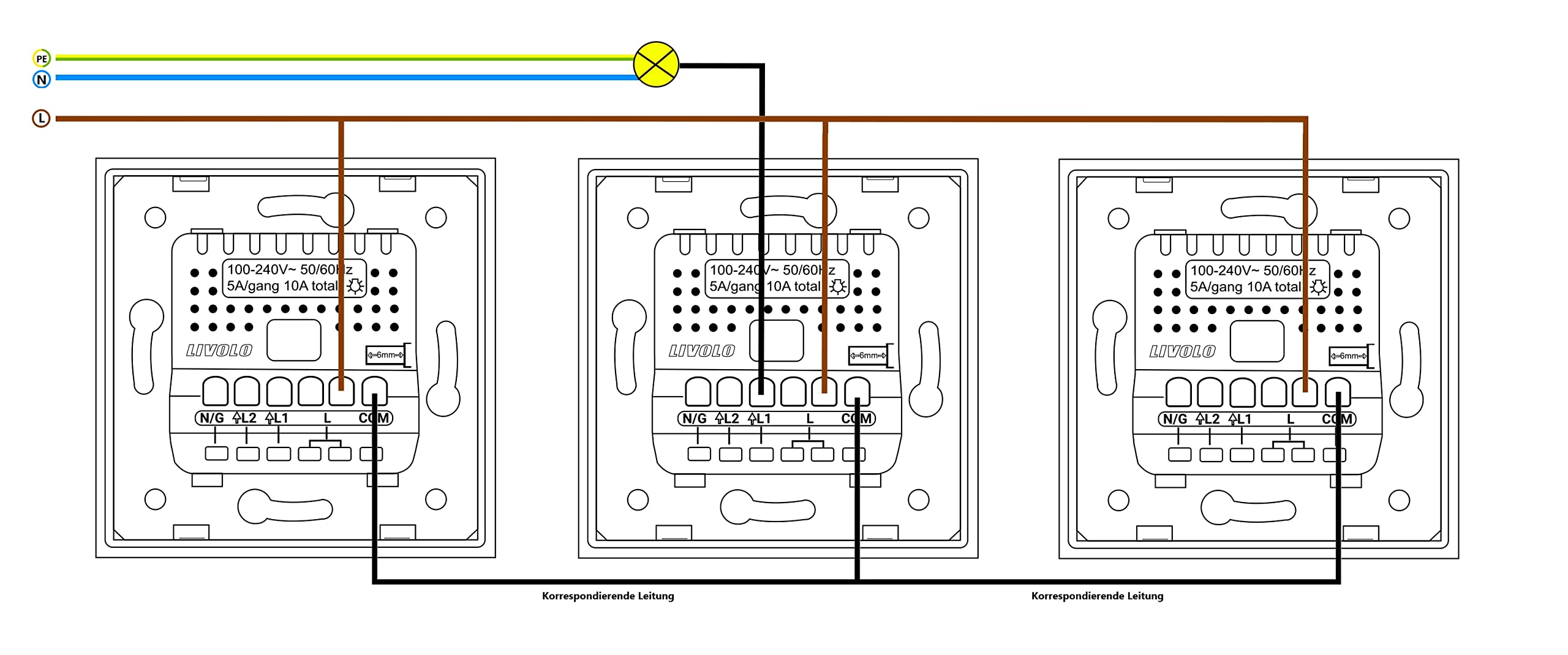 Livolo Lichtschalter Funkschalter Wechselschalter Innenleben Touch VL-C701SR Neu