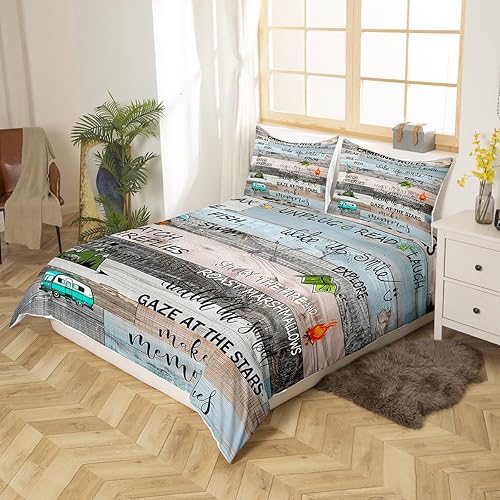 Miniatura 2 de Juego de funda de edredón con reglas de campamento, tamaño King para niños, funda de edredón rústica para campamento, estilo granja, decoración de