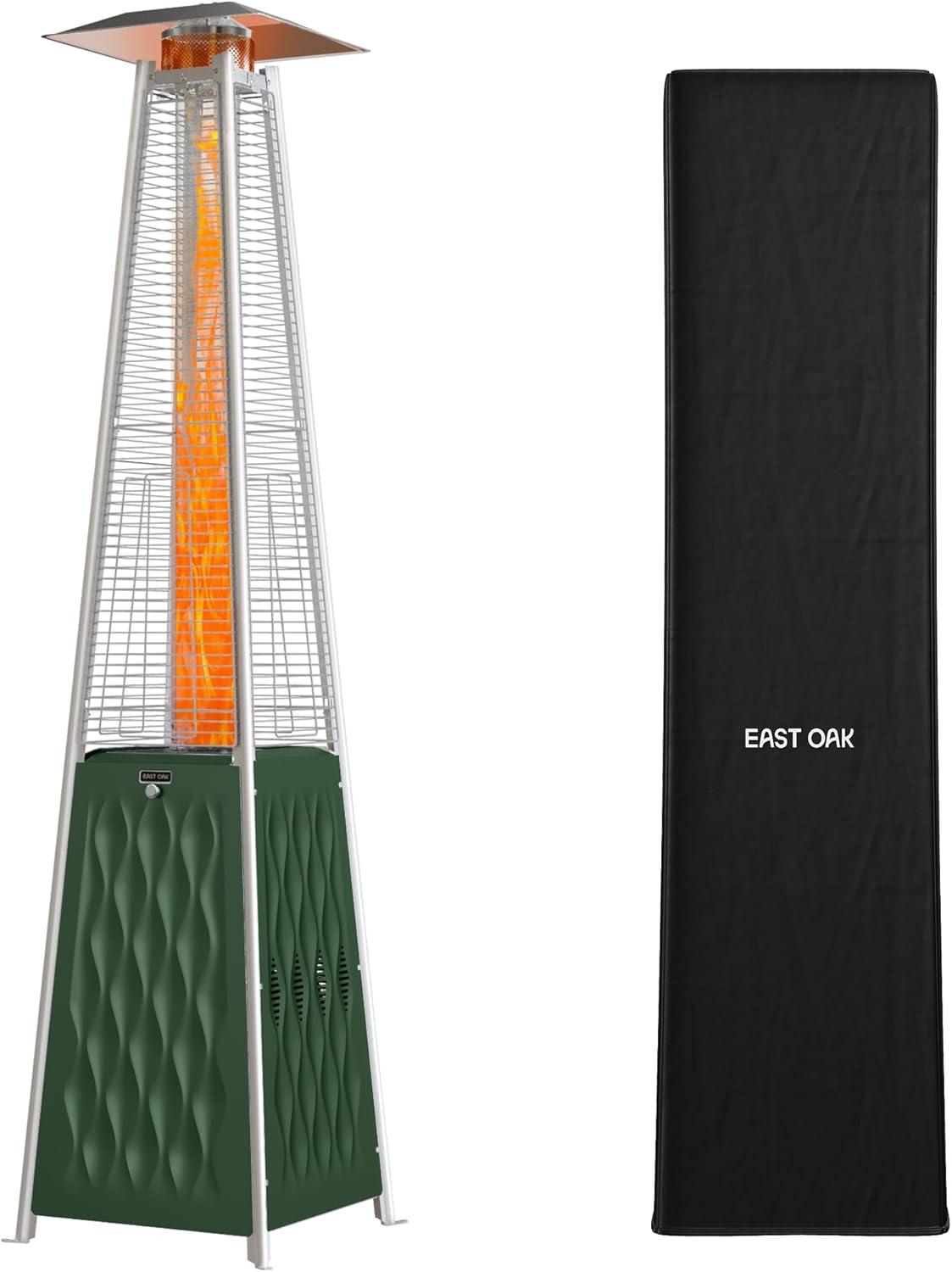 EAST OAK Pyramid Patio Heater, 48,000 BTU Outdoor Patio Heater, Quartz Glass Tube Propane Heater, Triple Protection System, Outdoor Heater with Wheels, Green, Outdoor Heater with Cover