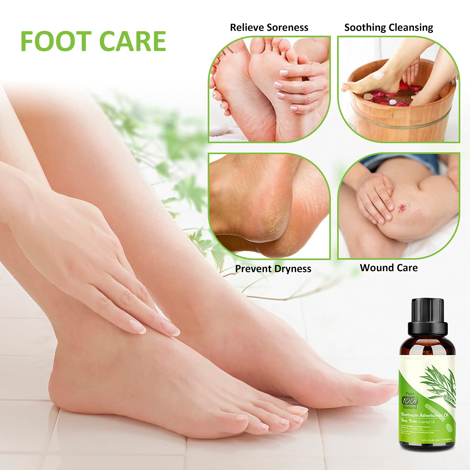 Tea Tree Oil Puro 100% Olio Essenziale Tea Tree 2 PACK - Olio di Acne Naturale Anti Acne e Brufoli Aromaterapia 30ML