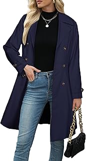 Womens Trench Coat Double-Breasted Long Dressy Windbreaker Overcoat Fall Winter Outerwear