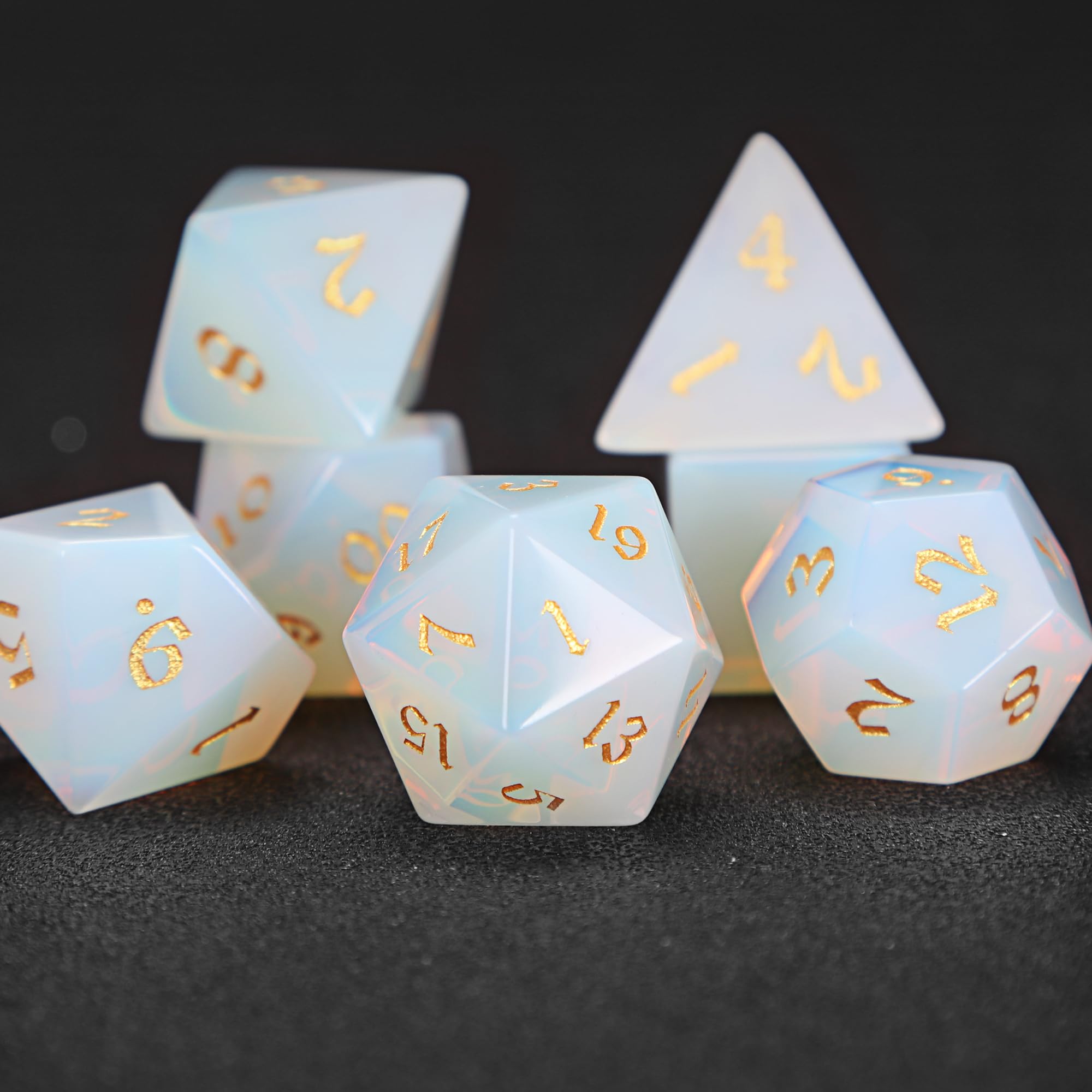 ZYRRY Opal Dice Set โ 7 Polyhedral Gemstone Dice for DND & Pathfinder | Shimmer RPG Dice Set, Gift for D&D Players