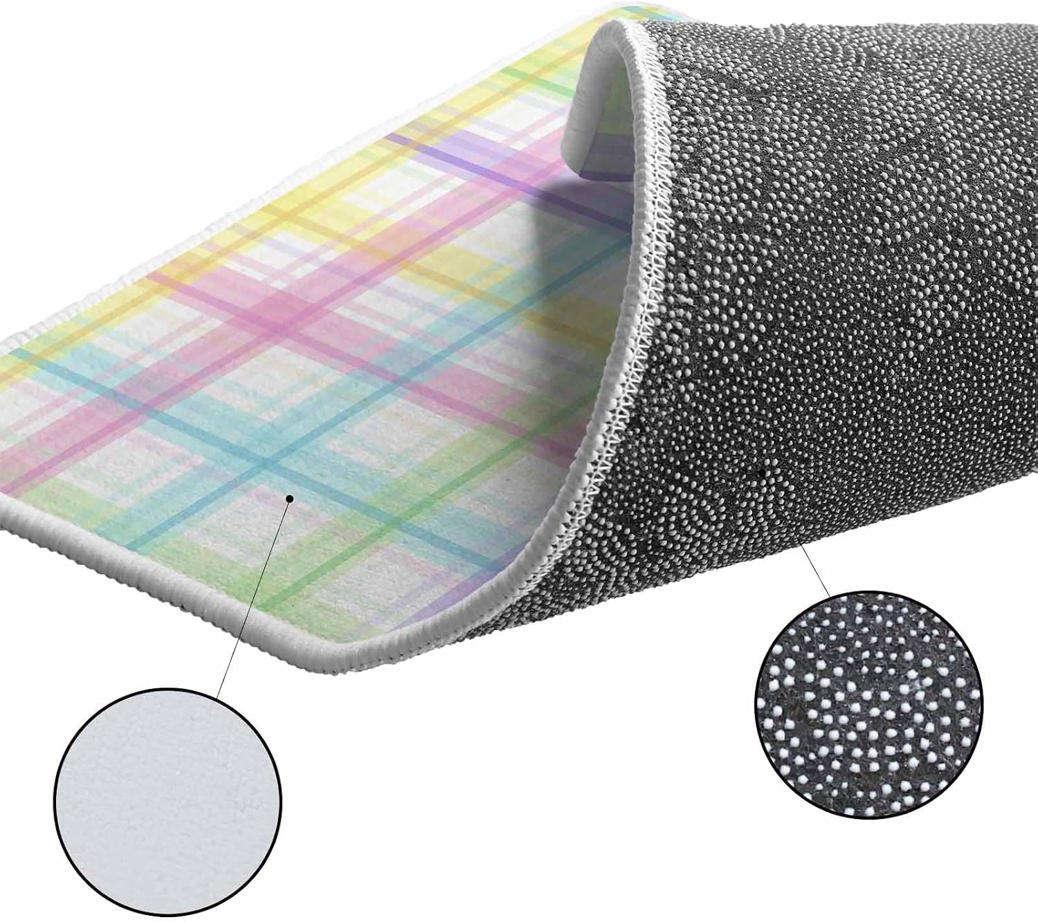 White Grid Kitchen Rugs and Mats Set of 2, Non-Slip Kitchen Sink Mat, Colorful Plaid Modern Geometric Pattern Washable Doormat Bathroom Rugs Runner for Bedroom/Living Room 19.7"x31.5"+19.7"x47.2"