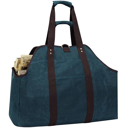 Waxed Canvas Log Carrier Tote Bag, Extra Large Durable Firewood