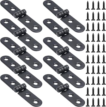 10pcs 180 Folding Flip Top Hinges,Small Flip Heavy Duty Strap for Folding Tables, Wardrobe, Cabinets, Wooden Boxes,Sewing Machine with 40 ScrewsBlack