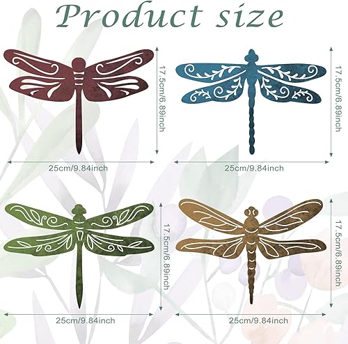 Miniatura 2 de Teling 4 piezas de arte de pared de colibrí de metal, libélula de metal, decoración de pared para casa de campo moderna, rústica, sala de estar,