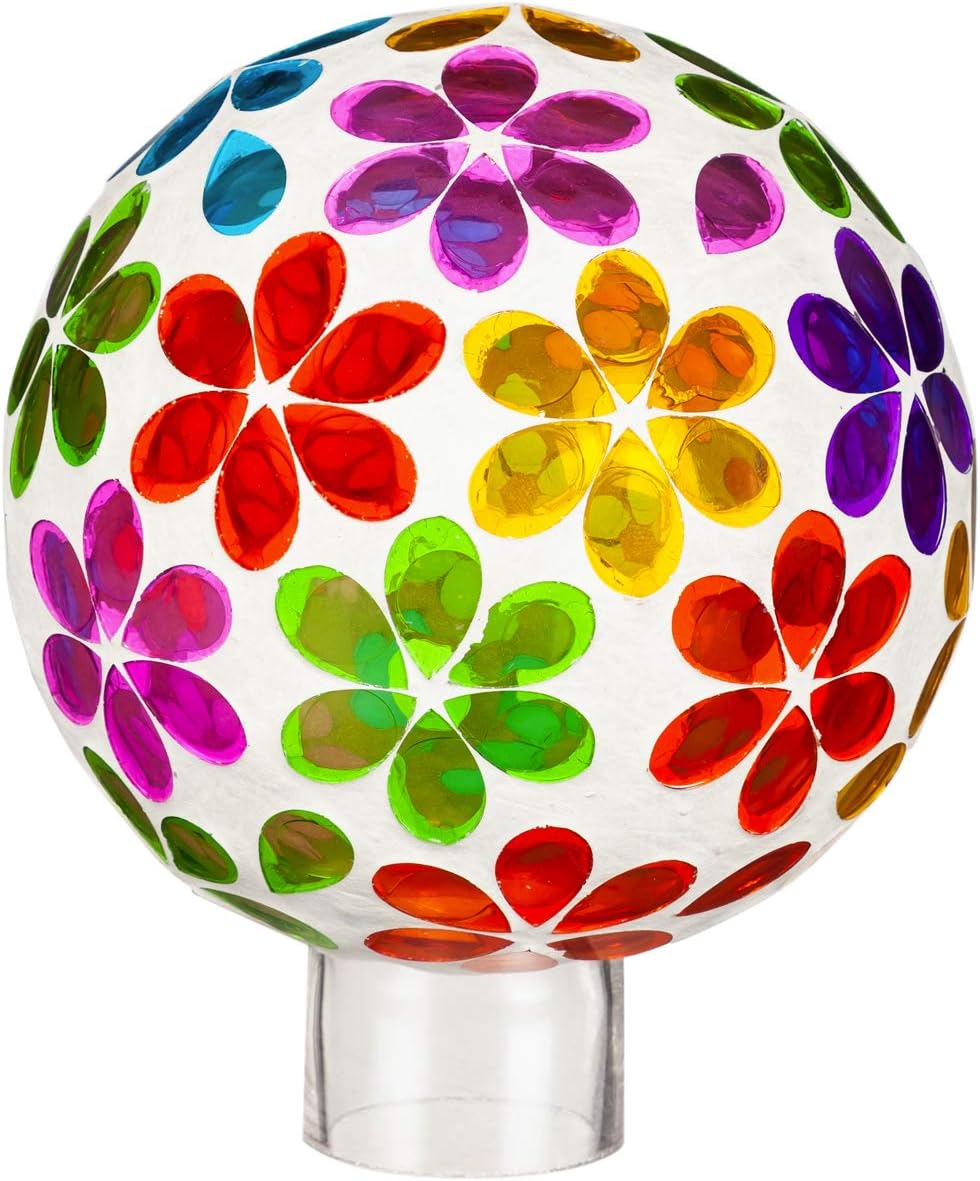 Evergreen Garden 6" Mosaic Glass Gazing Ball, Bright Floral Garden Décor and Accessories for Home and Yard