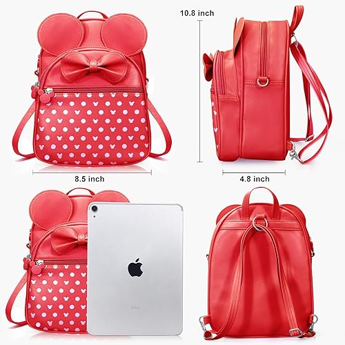 Miniatura 6 de Minnie Mouse - Mochila para niñas, mochila de Disney, linda bolsa de Mickey para niños, mini mochilas, Rojo -, Pequeño, Mochilas Disney para niñas