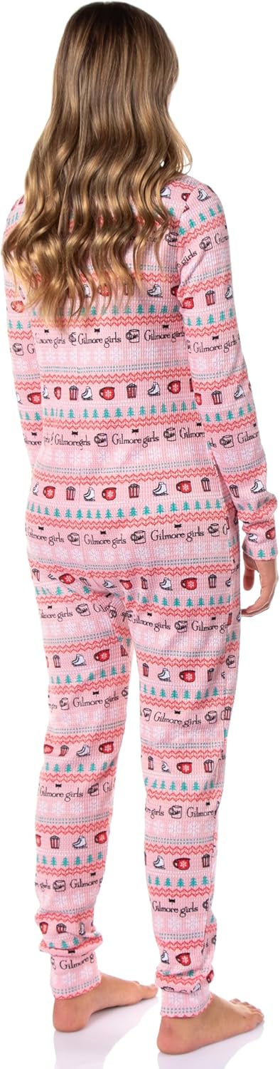 INTIMO Gilmore Girls Holiday Women's Christmas Ugly Sweater Waffle Union Suit One Piece Long Sleeve Footless Sleep Pajamas - Image 2