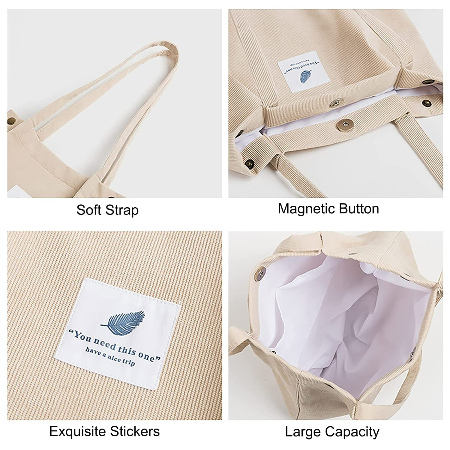 Korean Canvas Corduroy Tote Bag Casual Work Shoulder Handbags | Multi-Purpose Bag |Sturdy Canvas Bag with Large Capacity | Shopping Bag for Office, College & Daily Use 28 71RGg1iCe+L. SL1500