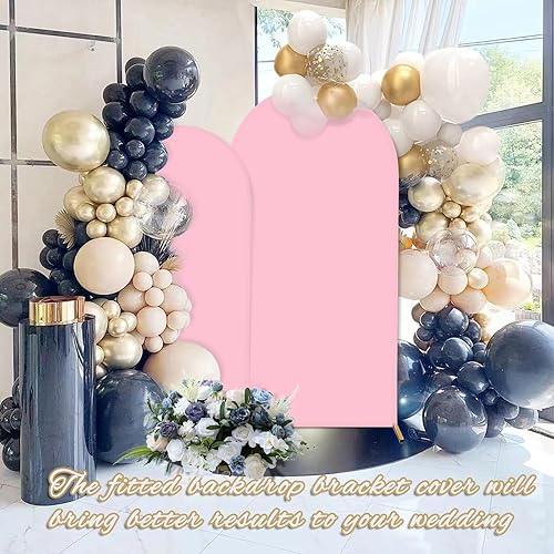 Miniatura 7 de Cubierta de fondo de arco de elastano, rosa, 2 lados, se adapta a 3.3 x 6.6 pies, para bodas, baby shower, decoración de banquetes