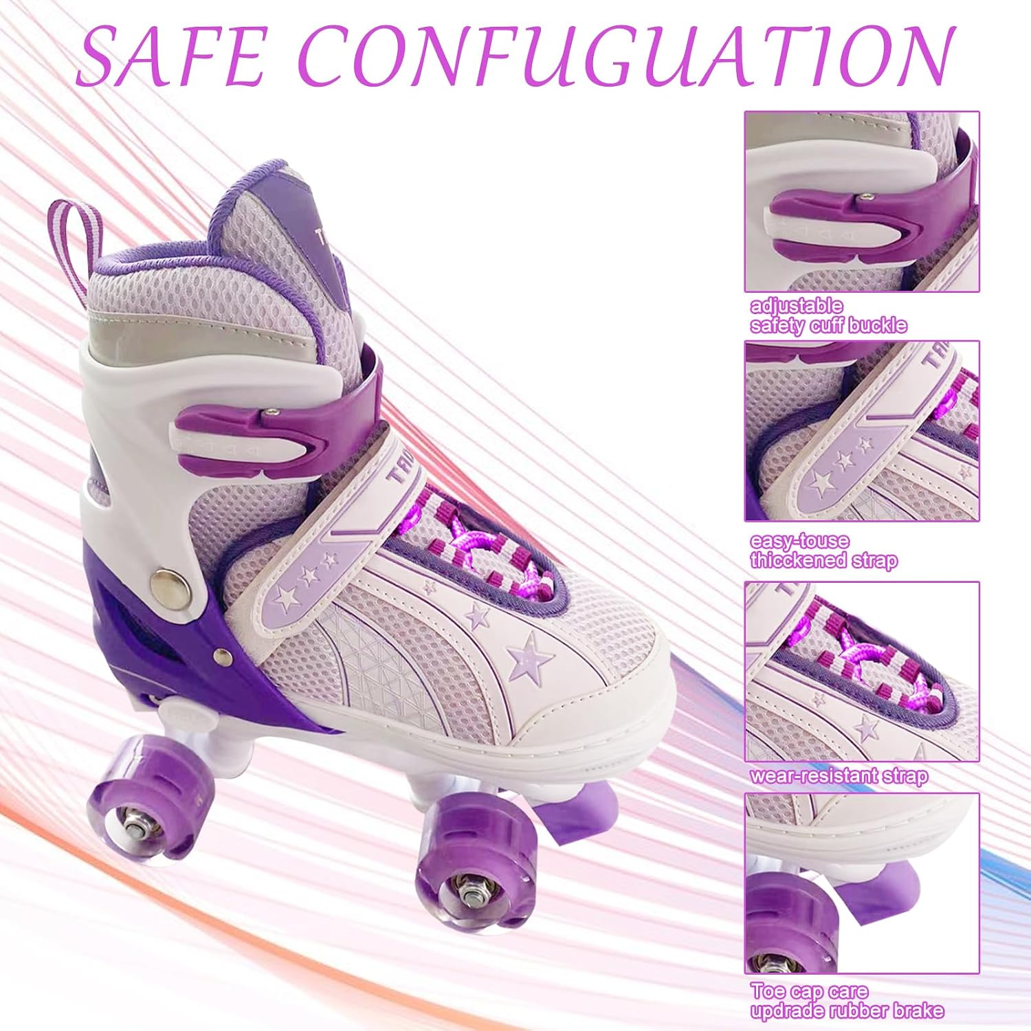 Adjustable Roller Skates for Boys Girls Ages 3-12, All 8 Wheels of Roller Skates Light Up with Protective Gear Set Gift for Youth Kids Indoor & Outdoor Beginners