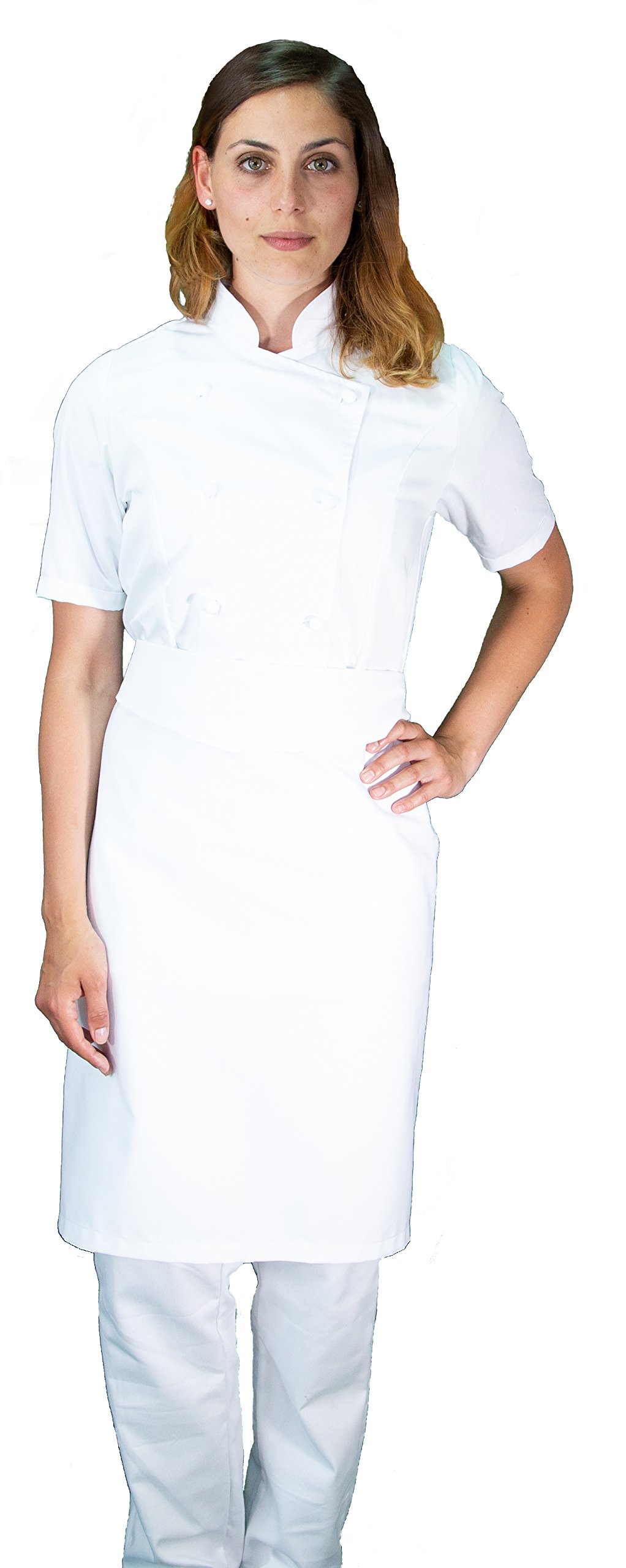 Ricamo Gratuito - Completo Cuoco da Cucina - Bianco - Divisa Chef Donna Manica Corta - Pantalone, Giacca e Grembiule - Made in Italy