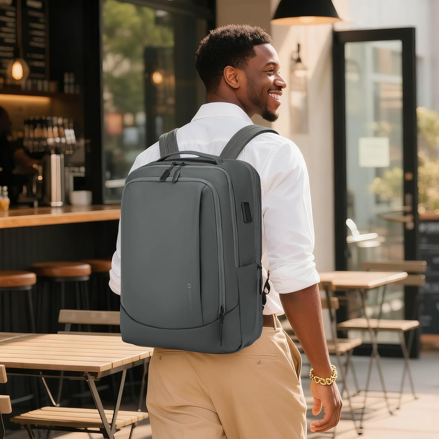38L Travel Backpack 17" Laptop Backpack W/USB-C Port, Expandable Carry-On Bag, TSA Approved for Business College, Grey