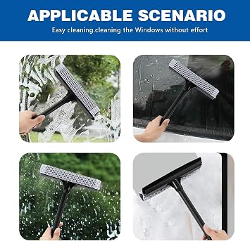 Window Squeegee, 2-in-1 Window Cleaner, Window Washing Kit, Multi-Use Car Windshield Cleaning Tool with Long Handle for Glass,Shower,Outdoor Window Cleaning (15.9)