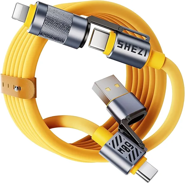Vexipia 4 in 1 USB C Cable 60W Compatible with Lightning Cable Fast Charging & Data Transfer, Multi Charger Cord Combo for iPhone iPad Charger Wire with L/Type C/USB A for iPhone 16/15/Macbook (5FT)
