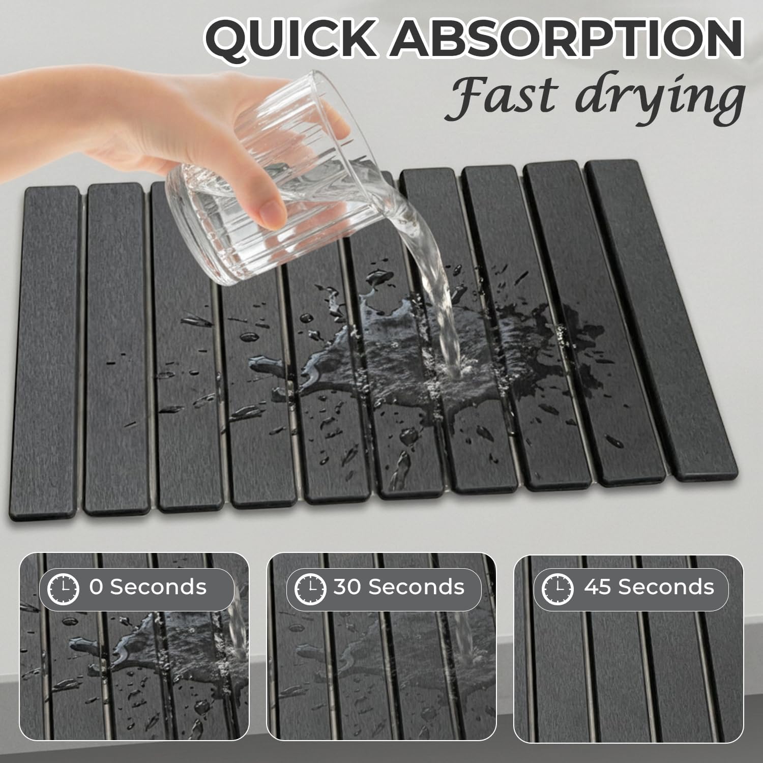 Stone Drying Mat for Kitchen Counter – Foldable Diatomaceous Earth Dish Drying Stone, Fast Absorbing, Non-Slip, Sink & Faucet Splash Mat, Includes Maintenance Sandpaper & Base Mat