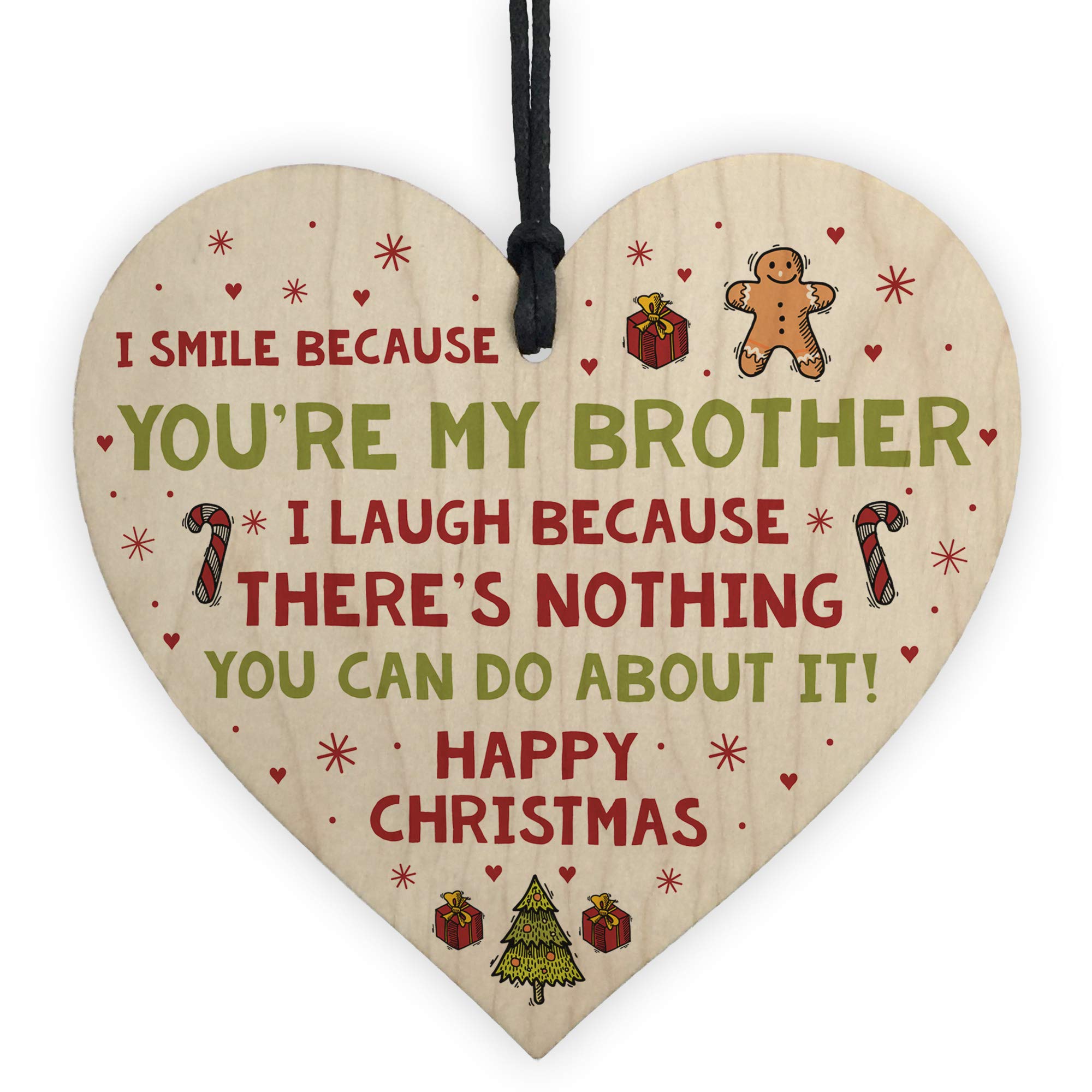 Red Ocean Novelty Brother Christmas Wooden Heart Quirky Brother From Sister