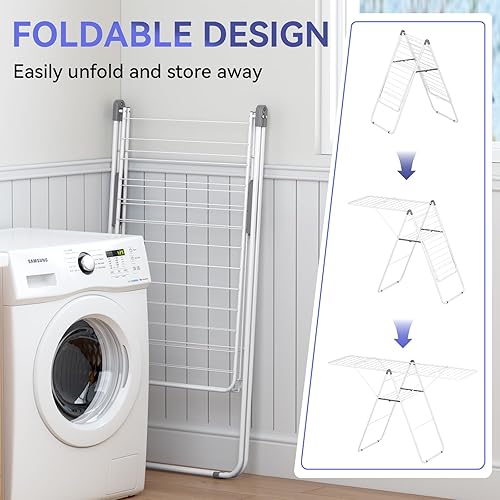 Miniatura 5 de APEXCHASER Tendedero de secado de ropa, plegable de gran tamaño con cubierta de pie en forma de U, altura ajustable, estante de lavandería