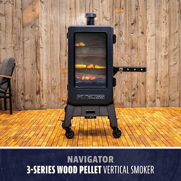 Pit Boss Navigator 3-Series WiFi & Bluetooth Wood Pellet Vertical Smoker with LCD Digital Controller, 1,118-Sq. In. 5-Rack Cooking Space, 130F to 420F Temp Range, Meat Probe, 50 lb. Pellet Hopper