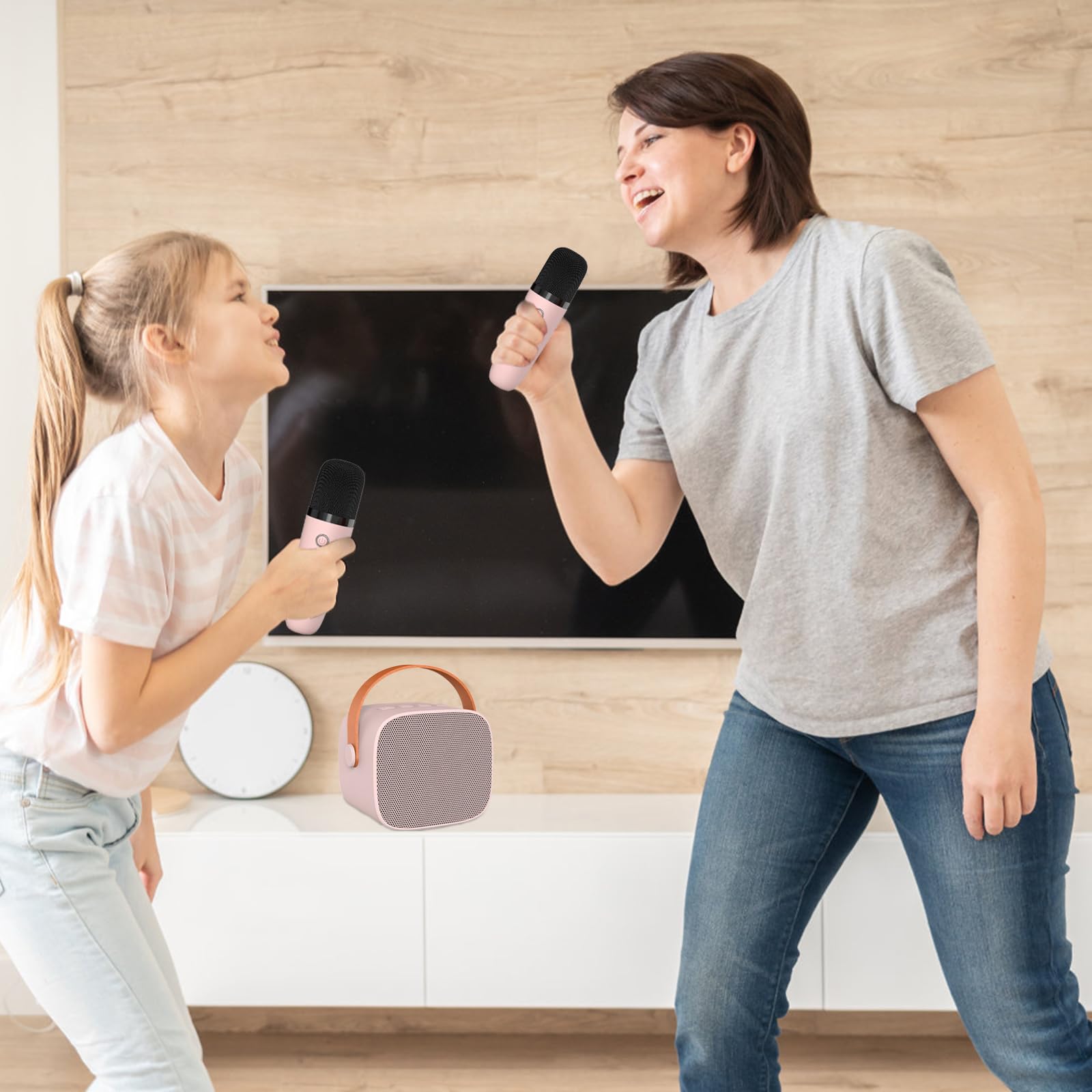 mikrofon do karaoke dla dzieci, urządzenie do karaoke z bezprzewodowymi mikrofonami, zabawka z efektami zmiany głosu i Bluetooth, dla chłopców i dziewczynek, różowy