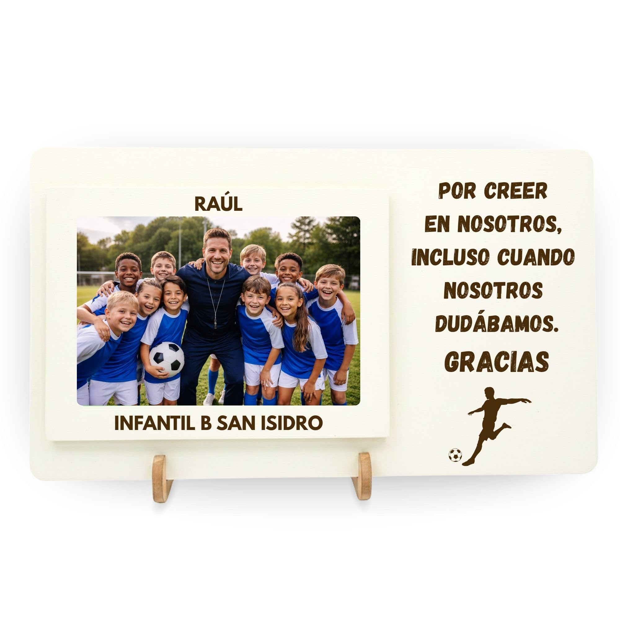 Marco de fotos entrenador fútbol regalo fin de temporada para equipo infantil con frase de agradecimiento y foto 10x15, detalle original fin de curso - 30 x 17,5 cm (futbol)