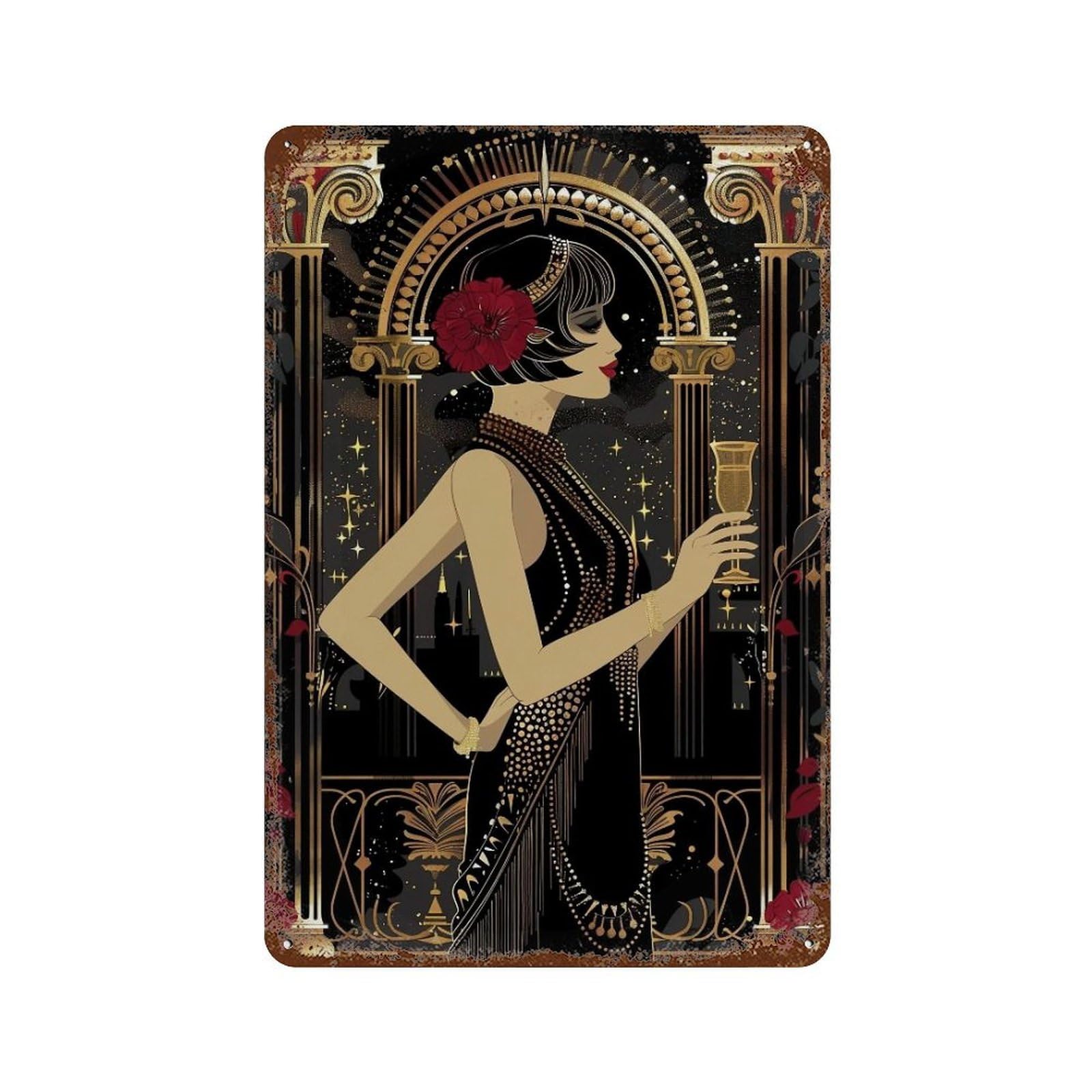 YHGERTKU Flapper Woman 03 Wall Art Retro Iron Vintage Metal Tin Sign Poster Modern Decor for Living Rooms Gift 30x20cm