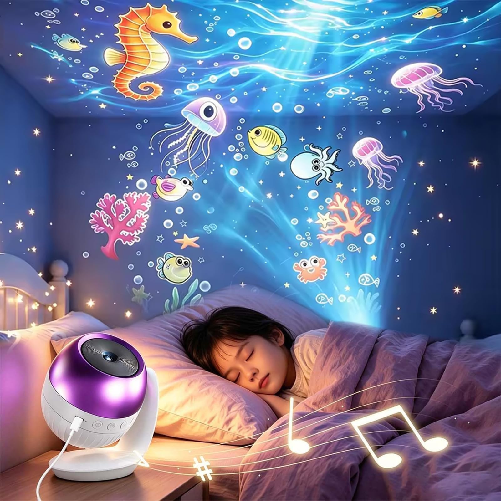 Projecteur Ciel Étoilé et Océan pour Chambre Enfant (Blanc)