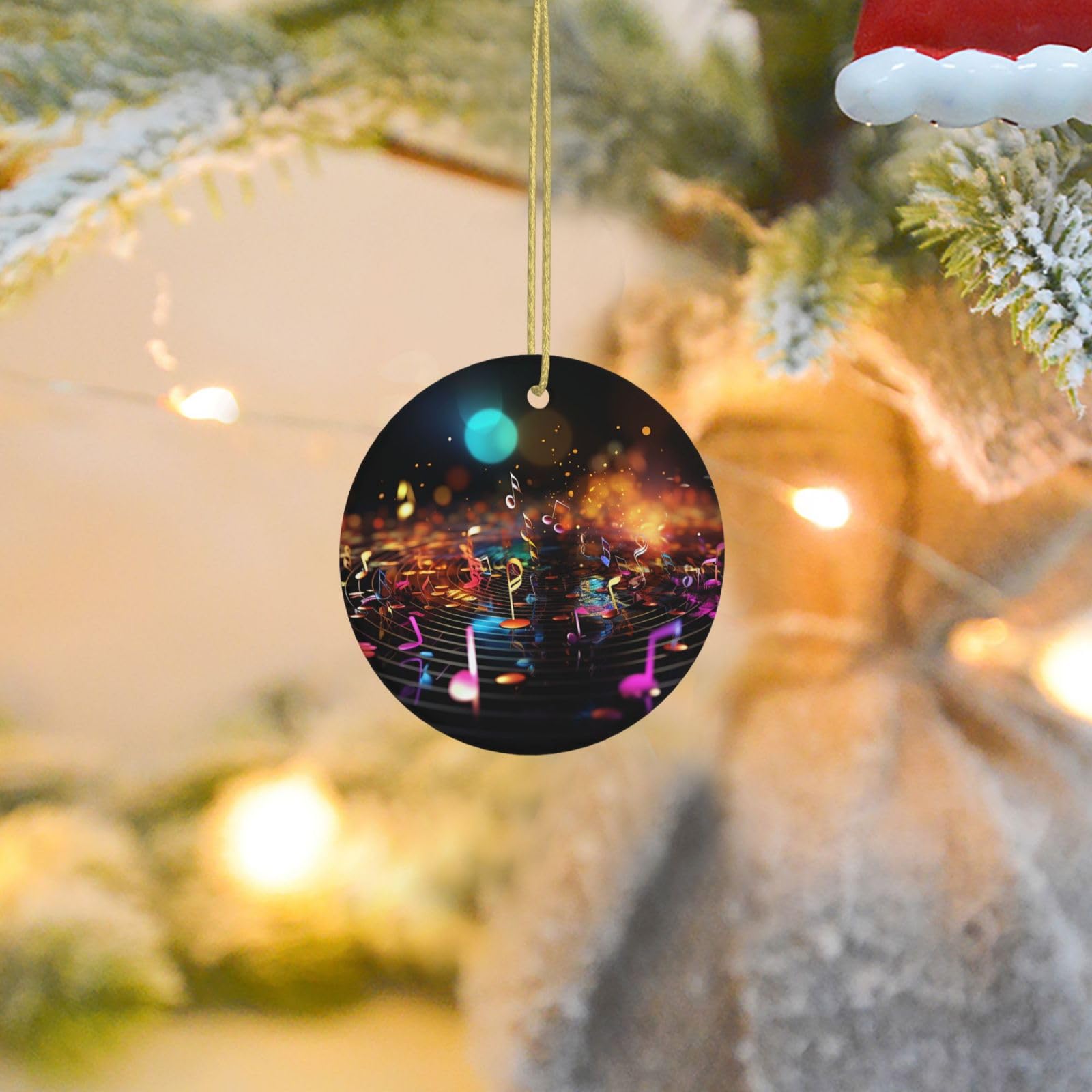 Christmas Tree Ornaments Ceramics Christmas Round Decorations Colorful Music Notes Ceramics Ornaments Circle Pentagram Xmas Tree Hanging Pendant for Christmas Tree Party Holiday Home Decor