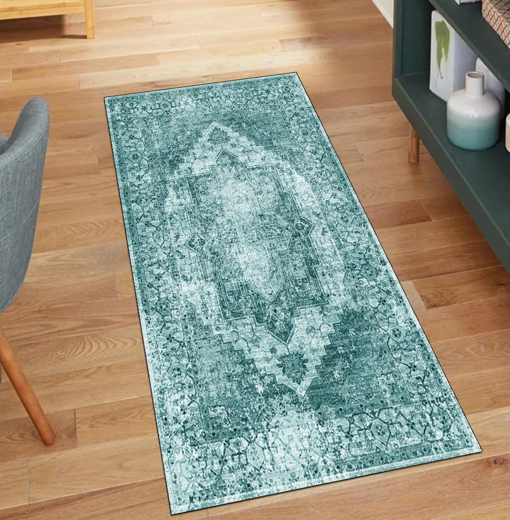 Alfombra de cocina larga vintage cian para pasillos modernos