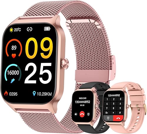 Reloj inteligente para mujer con rastreador de ejercicio reloj digital de color oro rosa con Bluetooth, para hacer respuestas, llamadas, relojes