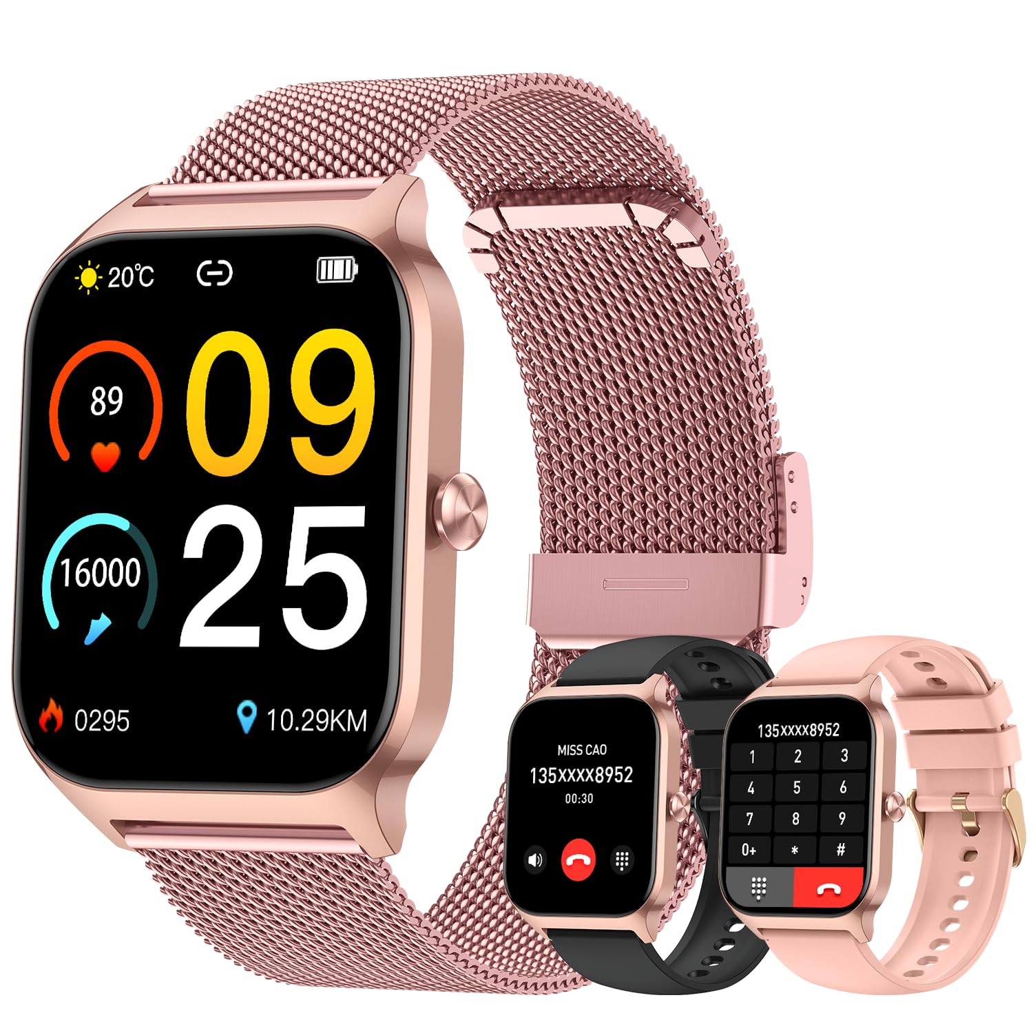 Smart Watch for Women Fitness Tracker Rose Gold Bluetooth Make Answer Call Digital Mens watches Waterproof Run Smartwatch