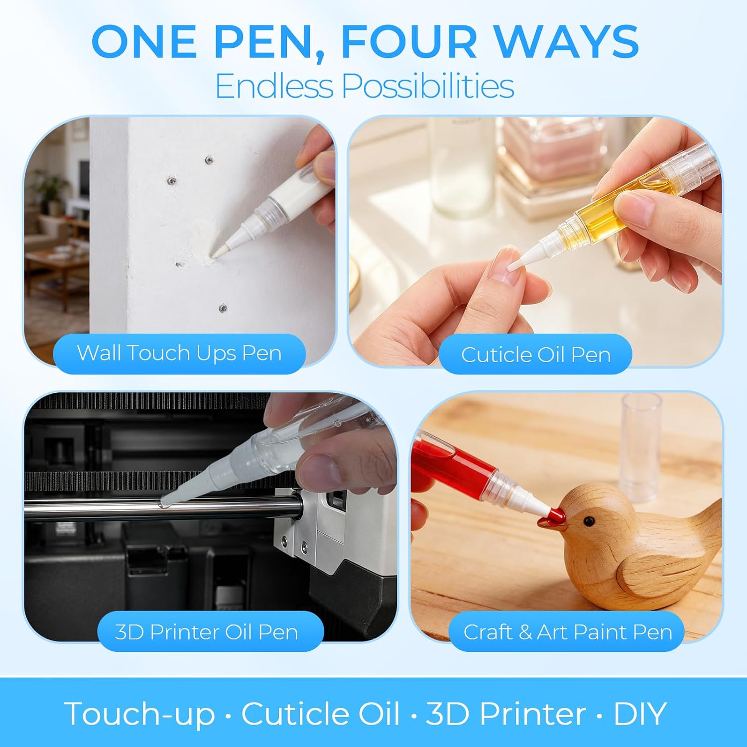 UPZIGS Refillable Touch Up Paint Pen, 3 Pack for Walls & Trim | Unscrew brush tip & Reset twist base for easy fill & refill latex, apply for cabinets, baseboards, furniture and DIY crafts