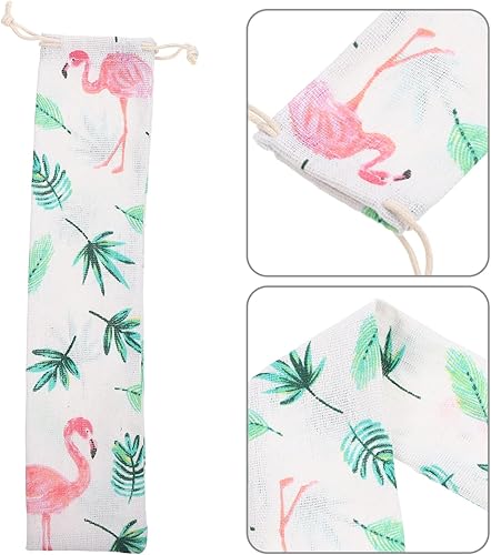 Miniatura 9 de UPKOCH Bolsa de cubiertos con pajita de transporte 6 piezas de pajita reutilizable con cordón, bolsa de cubiertos para cucharas, tenedores