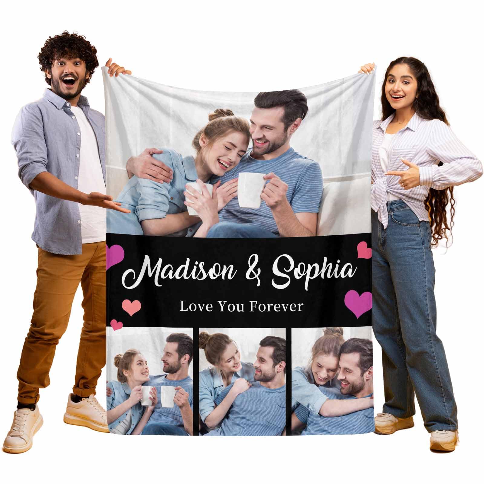 FnprtMo Customized Blanket with Picture, 4 Photos, Gifts for Family, Friends, Men, Women, Kids