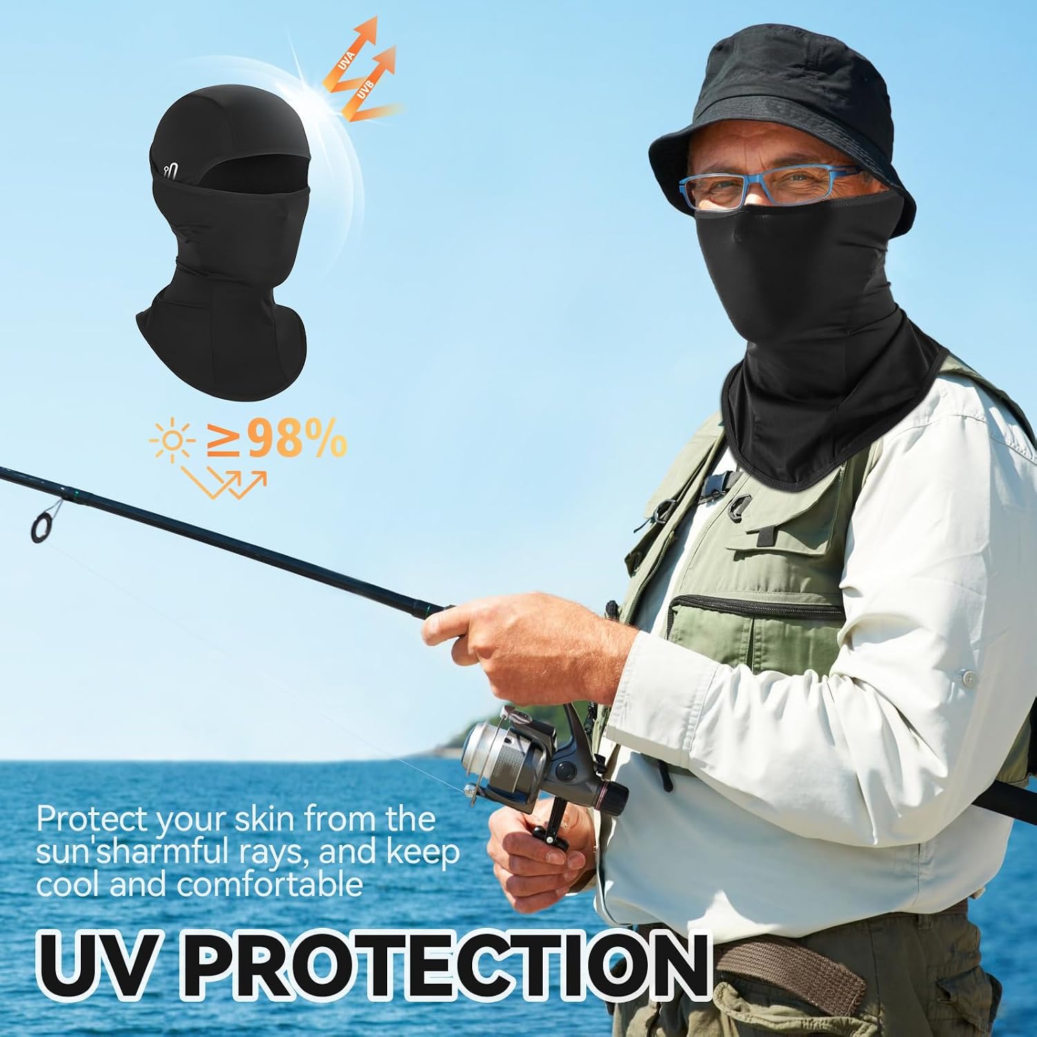 GL GLENSLAVE Summer Balaclava, Cooling Ice Silk Balaclava Full Face Mask UV Protector for Men Women Motorcycle Cycling