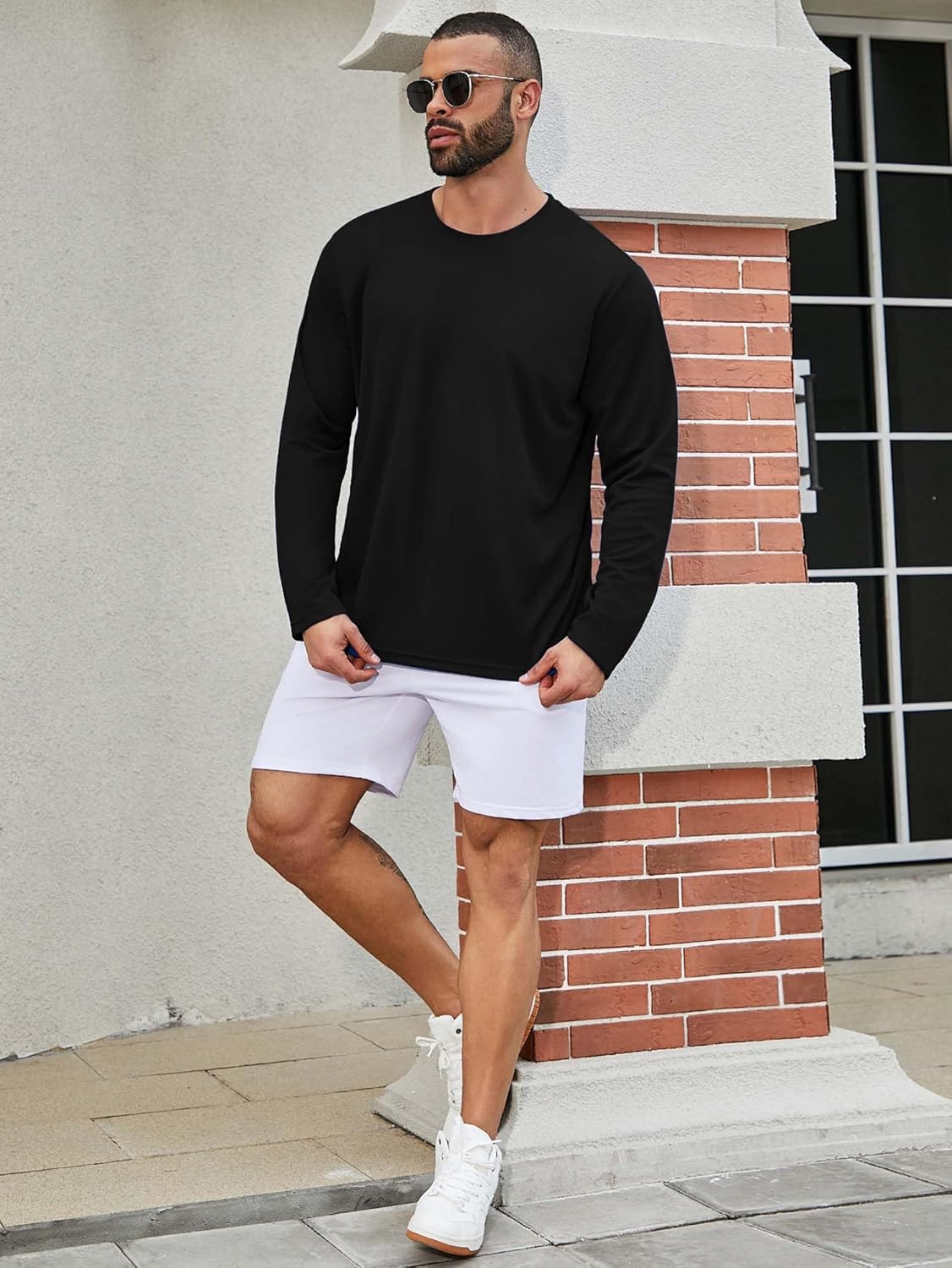 LeeHanTon Mens Long Sleeve Shirts Casual Quick Dry Crew Neck Work Shirts Athletic Cycling Hiking T-Shirts 5 Pack - Image 3