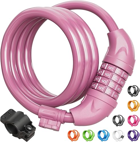 Titanker Candado de cable de bicicleta, cable de bloqueo de bicicleta de 4 pies en espiral seguro reiniciable combinación cerradura de bicicleta con
