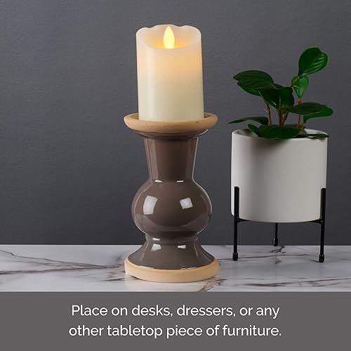 Miniatura 3 de Elements Portavelas de cerámica gris de 4.61 x 4.61 x 7.09 pulgadas, acabado ligeramente envejecido, para uso con velas de pilar sin llama o cera de