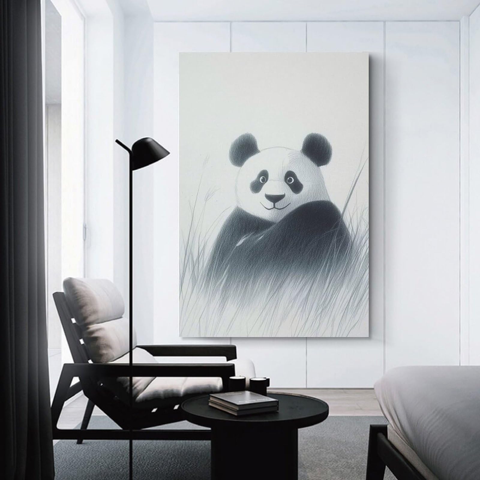 Junmoney Smiling Panda in Grass Wall Picture Print 24x36inch(60x90cm), for Corridors, Hallways Or Apartment Entries, Decorative Canvas Styling for Entry Areas