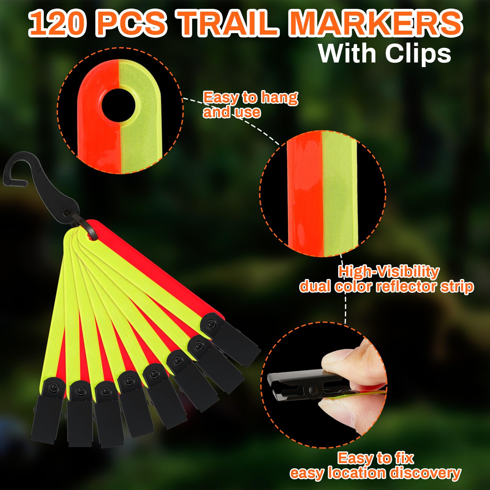 Copkim Marqueurs de sentiers réfléchissants haute visibilité pour arbre - Marqueurs de sentier avec clips - Réflecteur de chasse - Marqueurs de sentiers pour la chasse, la randonnée, la chasse, le