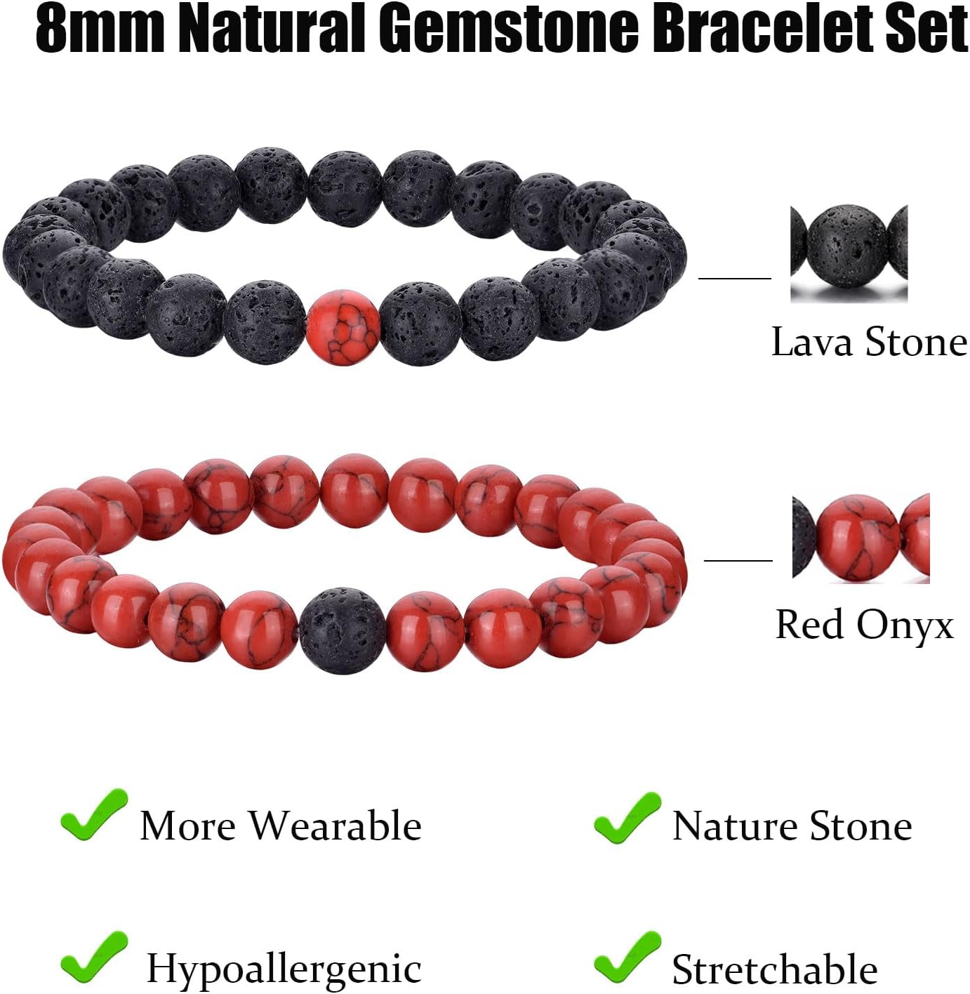 RANKEEF Tiger Eye Bracelet For Men 8MM Natural Stone Stretch Adjustable Black Crystal Beaded Bracelet for Men Women Gifts - Image 3