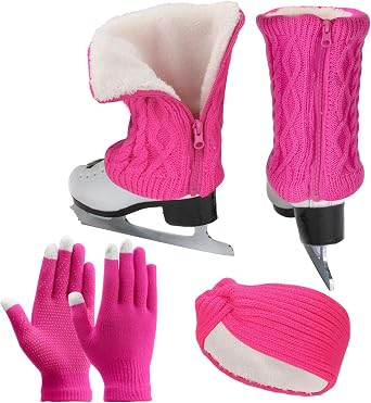 Ultrafun Figure Skating Leg Warmers Gloves Headband Set Fleece Zipper Skating Leg Warmers Socks Skating Accessories Equipment