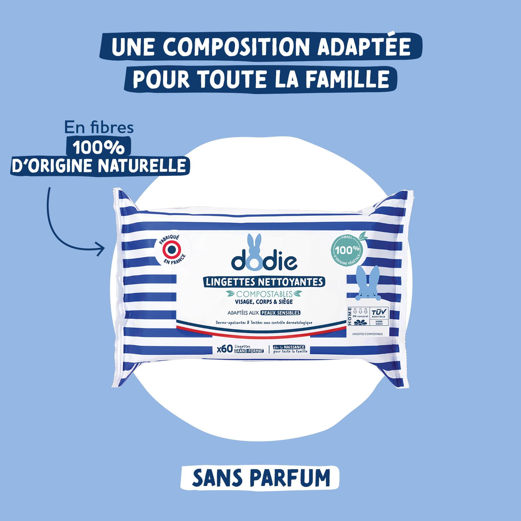 Dodie Lot de 7 Paquets de Lingettes compostables dermo-apaisantes x60