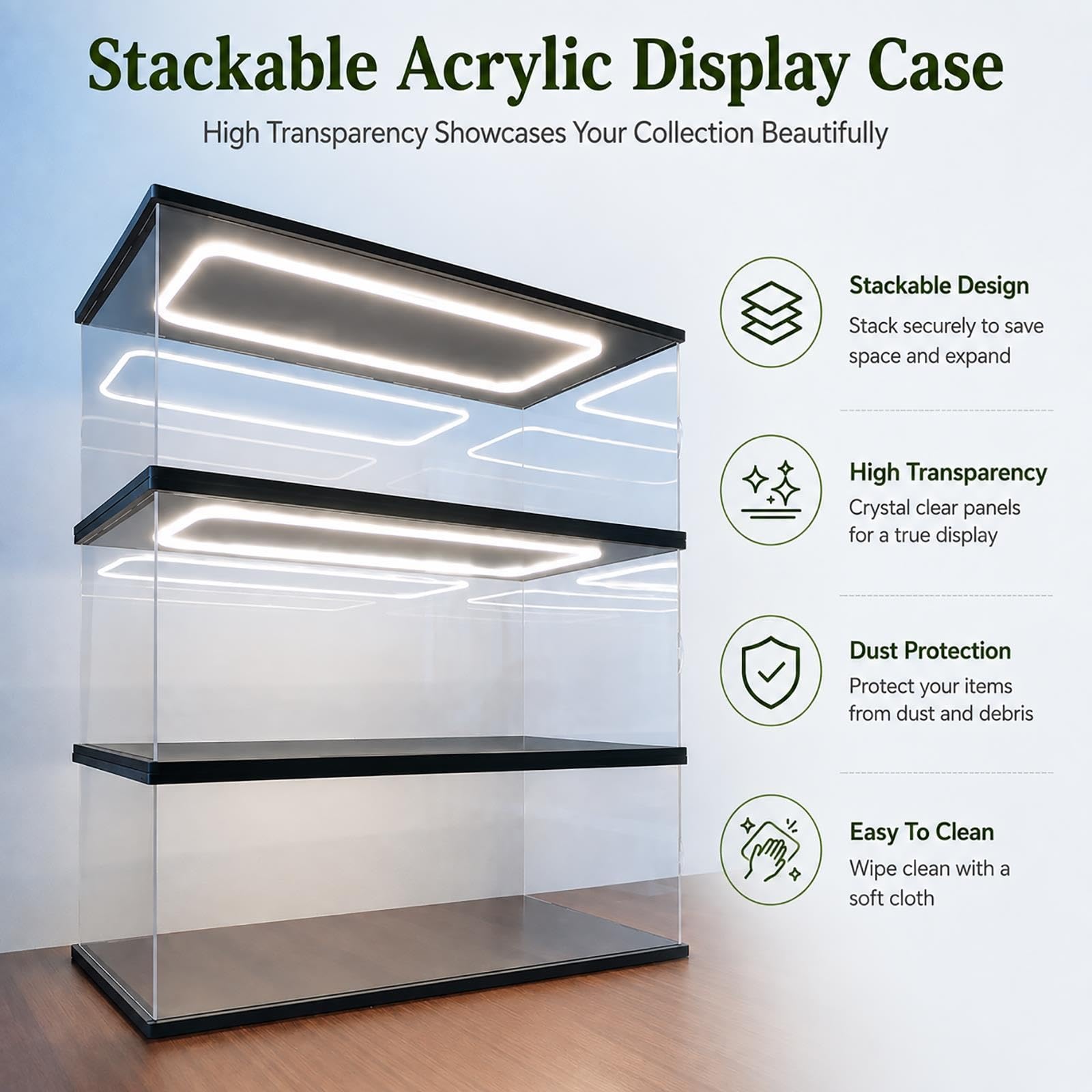 Vitrina Grande De Acrílico Transparente con Luz LED para Figuras