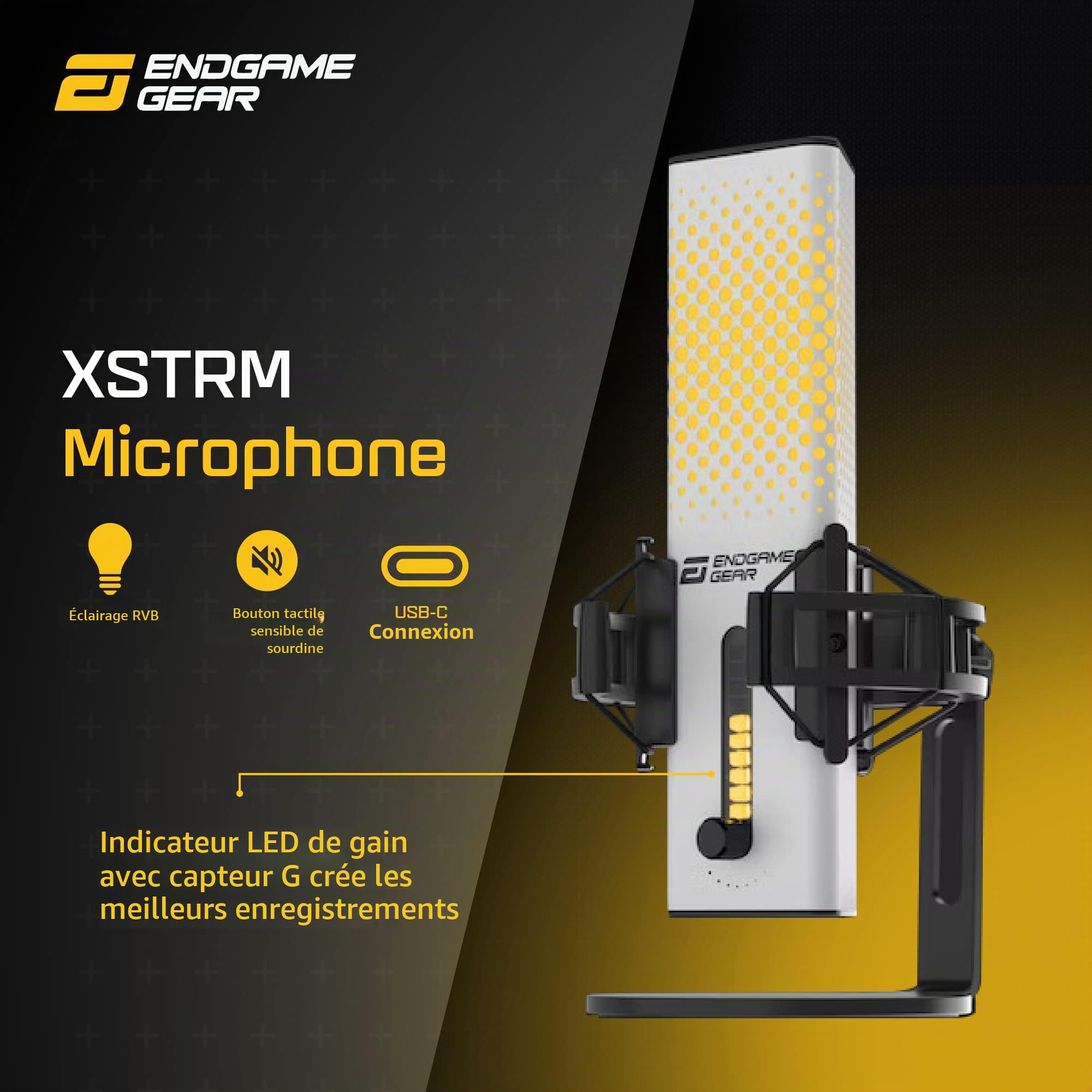 ENDGAME GEAR XSTRM Microphone USB PC Échantillonnage 192kHz 24bit de qualité Studio, Microphone Externe à réduction de Bruit IA et directivité cardioïde (Blanc)