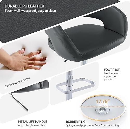 Miniatura 51 de Vogue Furniture Direct Taburete de bar ajustable con respaldo y brazos huecos, moderno taburete giratorio de piel sintética, silla de barra de Negro