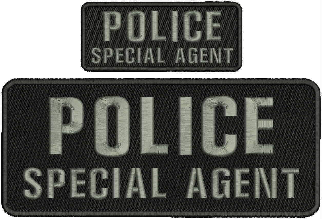 Police Special Agent Embroidery Patches 4x10 and 2x5 Hook on Back Gray - Embroidery Patch for Jacket Hat Backpack