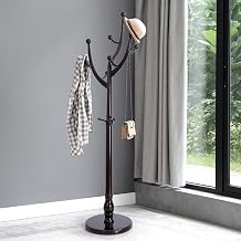 Bekrvio Tree Coat Rack Freestanding with Round Base, Red Brown